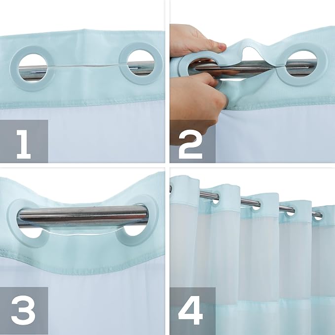 River Dream No Hook Shower Curtain with Snap-in Liner Set, Blue, 71x74 | Snap on/off Waterproof PEVA Liner, See Through Top Window, Slub Textured, Hotel Style Shower Curtain Set, Standard Size