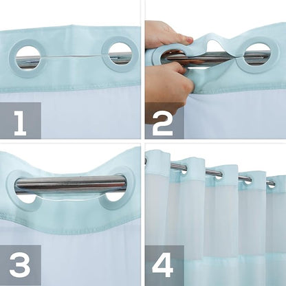 River Dream No Hook Shower Curtain with Snap-in Liner Set, Blue, 71x74 | Snap on/off Waterproof PEVA Liner, See Through Top Window, Slub Textured, Hotel Style Shower Curtain Set, Standard Size