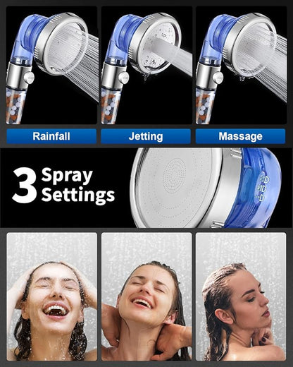 Filtered Shower Head for Hard Water with Stop, High Pressure | 4-Mode, Built-in Power Spray to Clean Corner, Tub & Pets, Water Softener Handheld Shower to Remove Chlorine & Fluoride