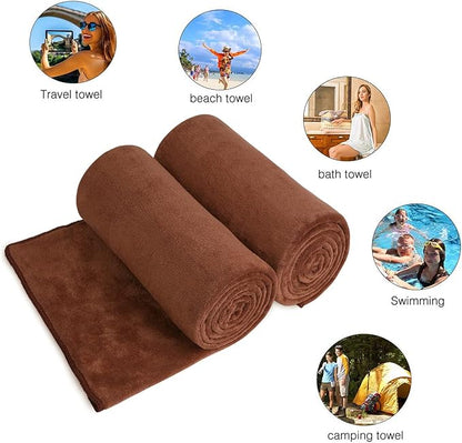 JML Bath Towels Set of 2, 30" x 60", Brown | Microfiber, Large, Soft, Absorbent, Fast Drying Bathroom Towel for Sauna, Salon, Hotel, Sport, Fitness, Yoga