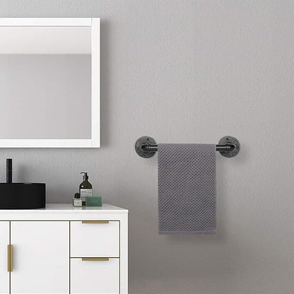 Industrial Pipe Towel Rack Towel Bar, Heavy Duty Wall Mounted Rustic Farmhouse Bath Towel Holder for Bathroom (Black, 12 inch)