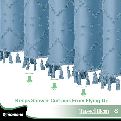 Extra Long Boho Shower Curtain Geometric 72"x84" Moonlight Blue | 84 Inch Tall, Elegant Tassel, Lightweight Textured Fabric, Water Repellent, Washable, Hotel Spa, for Bathroom/Dorm 12 Hooks