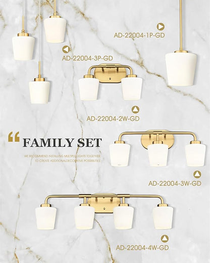Brushed Gold Bathroom Vanity Light, Farmhouse Brass Sconces Wall Lighting with Milk White Glass, Champagne Bronze Light Fixture Over Mirror, AD-22004-2W-GD