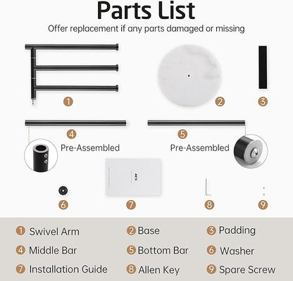 KES Matte Black Towel Racks for Bathroom with Weighted Marble Base, 40 Inch Free Standing Pool Towel Rack Outdoor, 3 Swivel Bars, Premium 18/8 Stainless Steel, BTH219-BK