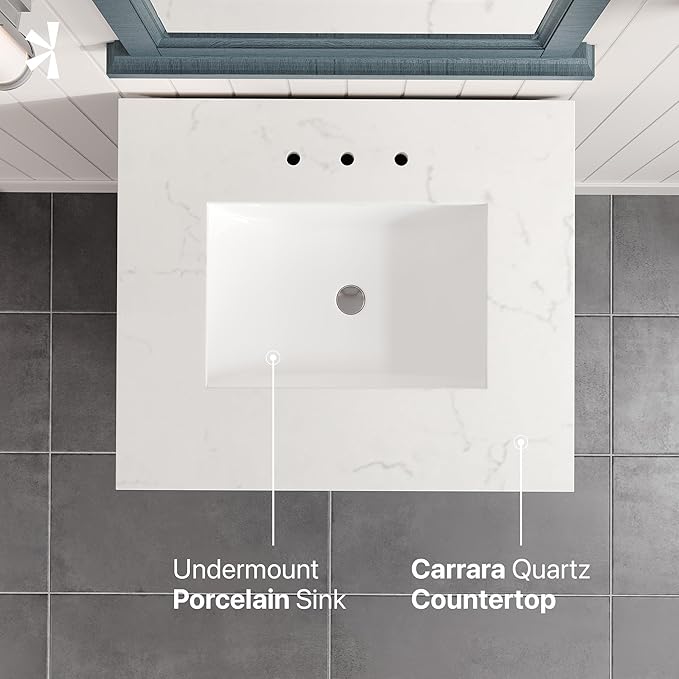 Eviva Britney 24 in. Ash Blue Single Sink Bath Vanity with Carrara Quartz Top and Undermount Porcelain Sink