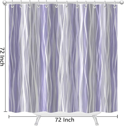 Moonslim Purple Lavender Grey Ombre Shower Curtain, Modern Wavy Abstract Striped Line Bathroom Curtain, Waterproof Fabric Bath Decor, 72 x 72 Inch
