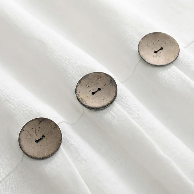 Farmhouse Shower Curtain Linen Button White 72" W x 72" L | Farmhouse Style, Chic Button, Striped, Linen Fabric, Rustic, Country, Natural Look, Washable, for Bathroom Bathtub