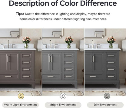 48 Inch Fully Assembled Bathroom Vanity with Sink, Grey | Solid Wood, Quartz Top & Backsplash, Soft-Close Doors, Dovetail Drawers, Large Storage, Modern Farmhouse Bath Upgrade