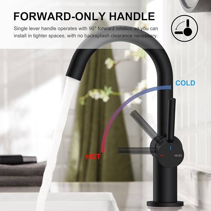 Matte Black Bathroom Faucet Single Handle, Single Hole Vanity Faucet | Bathroom Sink Faucet with Pop Up Drain & 6 Inch Deck Plate, Lead-Free cUPC & NSF Certified, 1 Handle Faucet for Vanity RV Bar