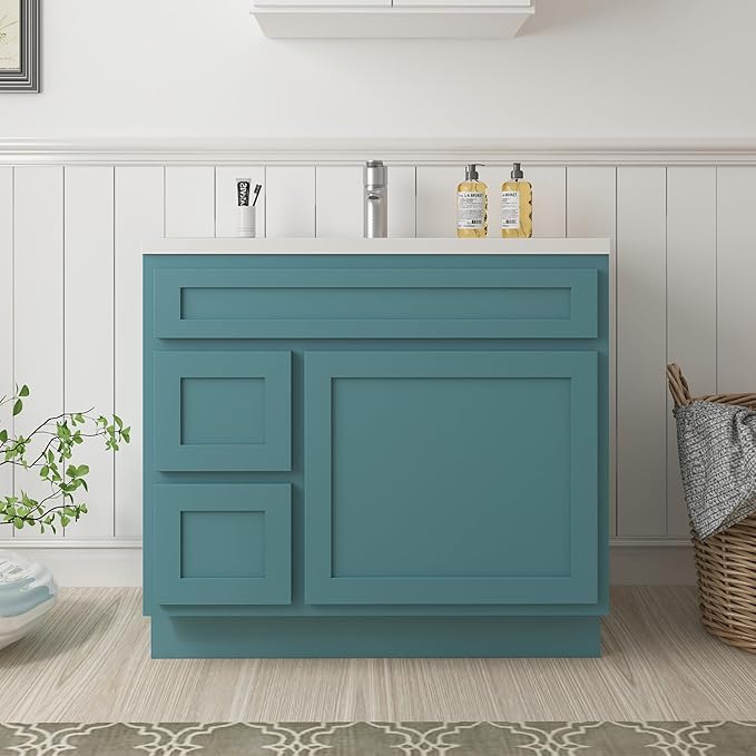 Vanity Art 36 Inch Single Bathroom Vanity Base Cabinet with 2 Functioning Shaker Drawers, Strudy Floor Mount Green Storage Cabinet Organizer for Bedroom, Living Room VA4036-2RGN