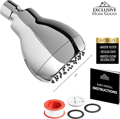 High Pressure Shower Head - Powerful Deluxe Bathroom Showerhead with Strong Spray Stream and Small Silicone Nozzles - Universal Fit Works with High and Low Water Flow Showers (Chrome)-1.8 GPM