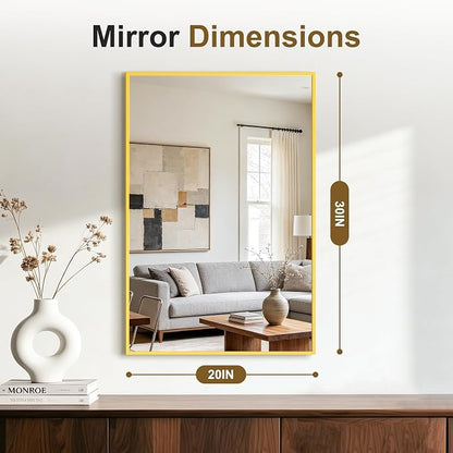 Bathroom Vanity Mirror for Over Sink, 30x20 Inch Matte Gold Mirror | Shatterproof Tempered Glass, Anti-Rust Metal Frame, Rectangle Wall Mirrors for Bedroom, Living Room & Entryway