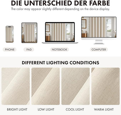ANRODUO Cream Beige Scalloped Linen Textured Shower Curtain, W72 x L90 | Boho Farmhouse Shower Curtain with 12 Metal Hooks, Machine Washable Waterproof Heavy Duty Fabric for Bathroom Bathtub