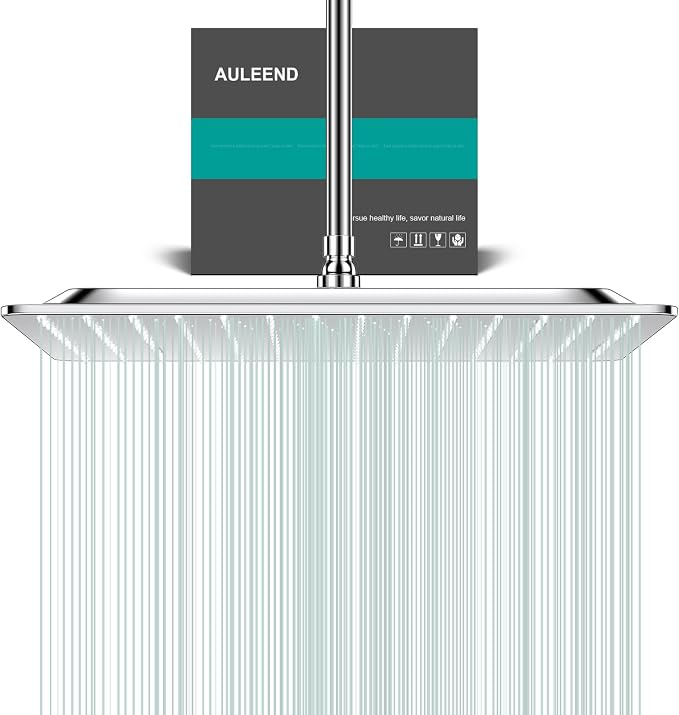 Square Rain Shower Head, High Flow Stainless Steel,Work with any decorative style，All Metal Rainfall Shower Head (Chrome, 16)