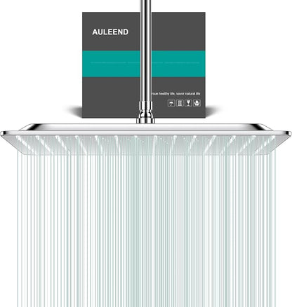 Square Rain Shower Head, High Flow Stainless Steel,Work with any decorative style，All Metal Rainfall Shower Head (Chrome, 16)