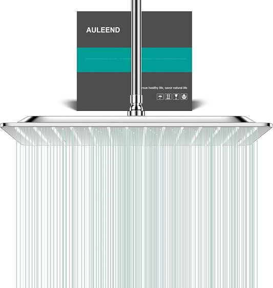 Square Rain Shower Head, High Flow Stainless Steel,Work with any decorative style，All Metal Rainfall Shower Head (Chrome, 16)