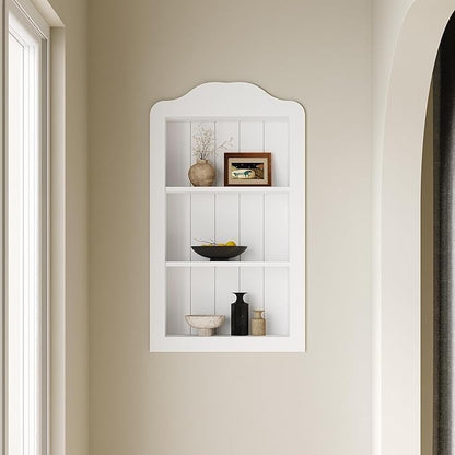 CJL 14'' x 24'' Victorian Recessed Medicine Cabinet, Solid Wood in-Wall Bathroom Cabinet, Wall Niche Shelf, 3-Tier, No MDF, White