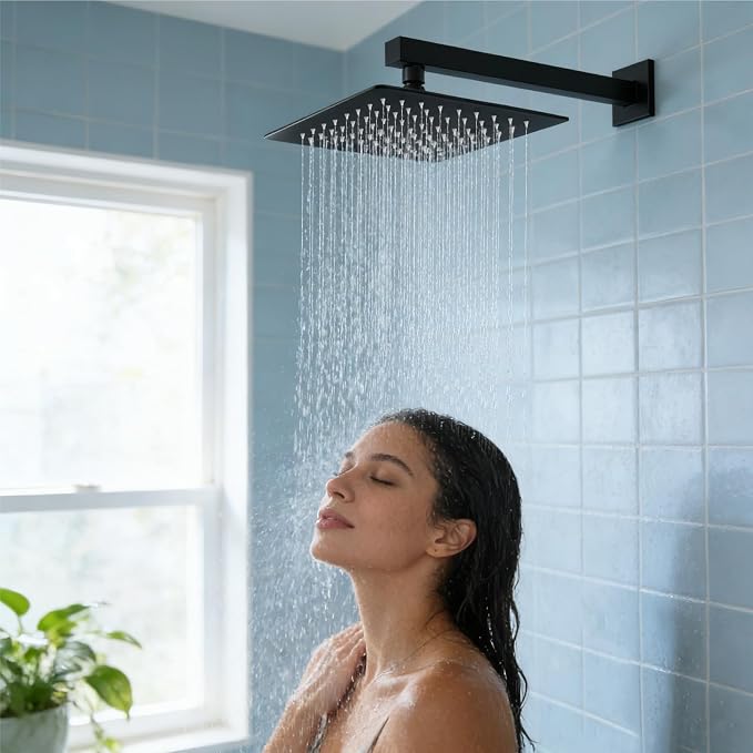 Midanya Square Rain Shower Head,High Pressure,Matte Black 12 Inch | 360°Swivel,Ceiling or Wall Mount,Waterfall Full Body Coverage,Bathroom Remodel,Stainless Steel Large Rainfall Shower Head