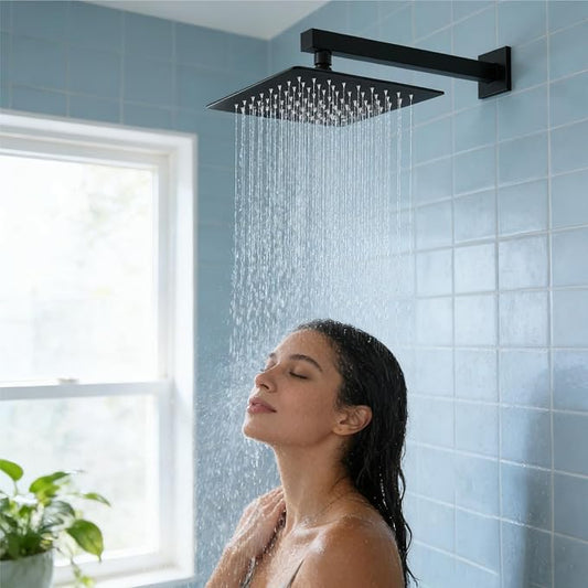 Midanya Square Rain Shower Head,High Pressure,Matte Black 12 Inch | 360°Swivel,Ceiling or Wall Mount,Waterfall Full Body Coverage,Bathroom Remodel,Stainless Steel Large Rainfall Shower Head