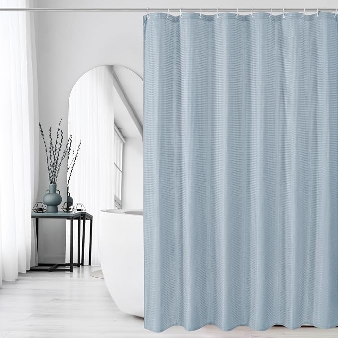 Extra Long Fog Blue Fabric Shower Curtain, 72 x 84 | Tall Cloth-Textured Shower Curtain for Bathroom, Water Repellent, Machine Washable