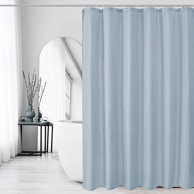 Long Fog Blue Fabric Shower Curtain, 72 x 78 | Tall Cloth-Textured Shower Curtain for Bathroom, Water Repellent, Machine Washable