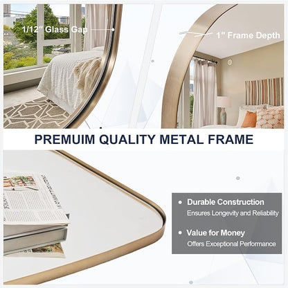 24X40 Inch Brushed Champagne Bronze Oblong Bathroom Mirror | Stainless Steel Metal Frame, HD Glass, Bathroom Vanity Mirror for Over Sink, Modern Design Wall Mounted, MDF Backboard