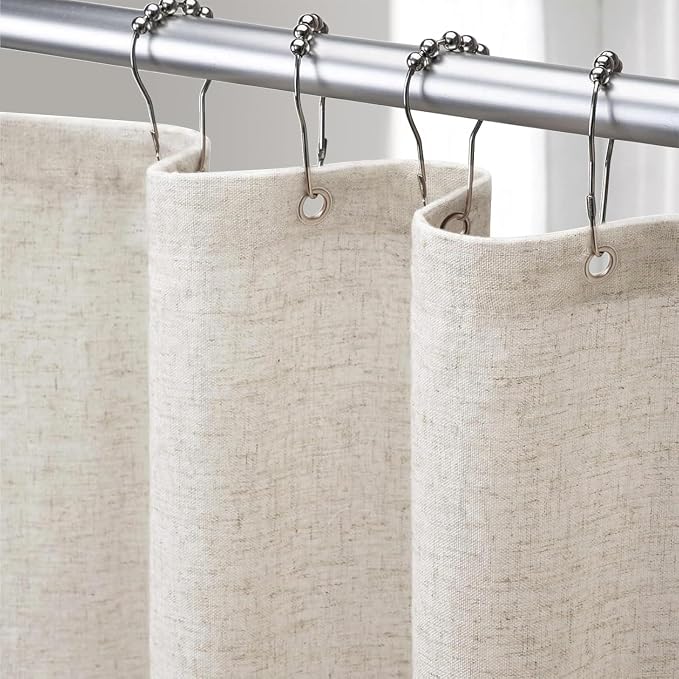 Beige Linen Shower Curtain Cream Boho Farmhouse 72" W x 75" L | Linen Fabric, Boho Farmhouse, Woven Texture, Natural Cloth, Elegant Drape, Washable, Shower Curtain for Bathroom Bathtub
