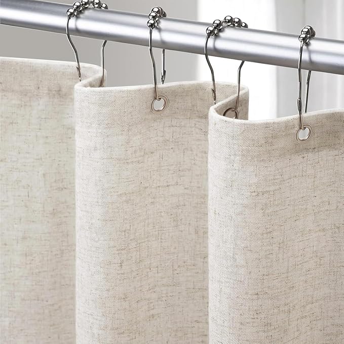 Linen Shower Curtain Fabric Boho Farmhouse Shower Curtains for Bathroom Cream Cotton Natural Cloth Liner Set 72" W x 84" L