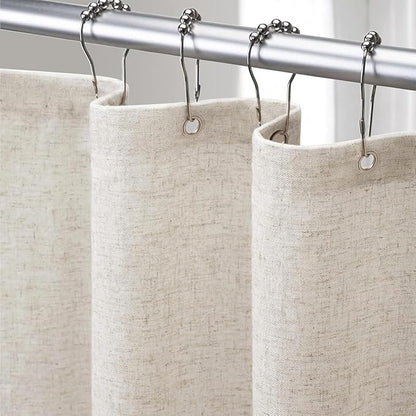 Linen Shower Curtain Fabric Boho Farmhouse Shower Curtains for Bathroom Cream Cotton Natural Cloth Liner Set 72" W x 90" L