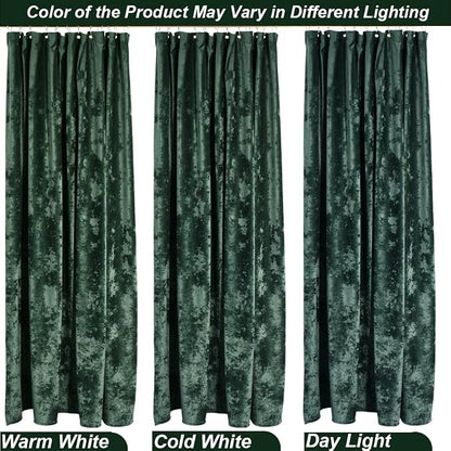 TAMGHO Extra Long Shower Curtain 84 inch Height, Crushed Velvet XL Shower Curtain Set with 12 Gold Hooks, Waterproof Thick Fabric, Machine Washable, 72W x 84H, Dark Green