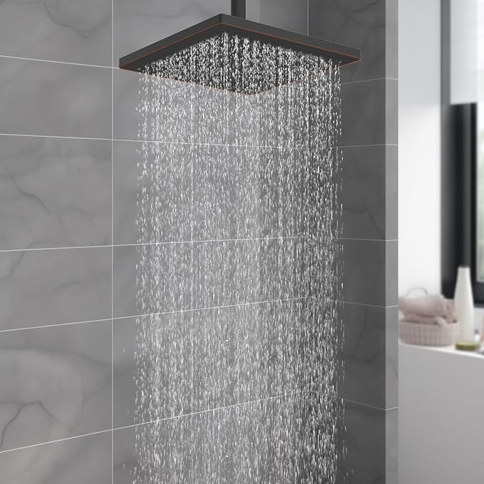 Hibbent cUPC Certified High Pressure 12'' Shower Head, Oil Rubbed Bronze | Thickness Metal Showerhead, Square Large Bathroom Rainfall Shower Head, Adjustable Brass Ball, Waterfall Full Body Coverage