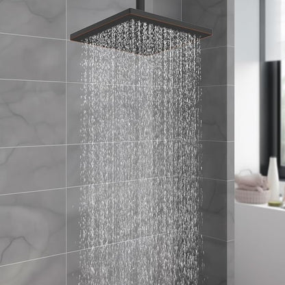 Hibbent cUPC Certified High Pressure 12'' Shower Head, Oil Rubbed Bronze | Thickness Metal Showerhead, Square Large Bathroom Rainfall Shower Head, Adjustable Brass Ball, Waterfall Full Body Coverage