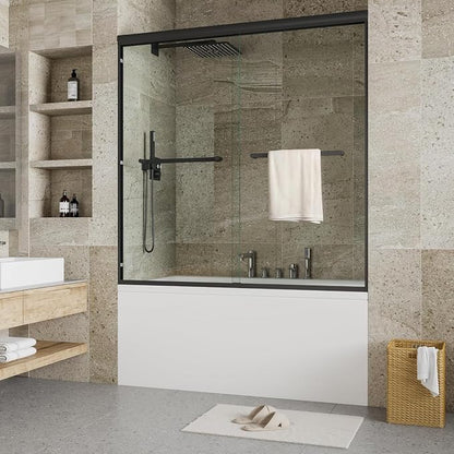 Shower Door, Semi-Frameless Shower Door 60" W x 59" H, Double Sliding Glass with 1/4'' (6mm) Clear Tempered Glass for Bathroom