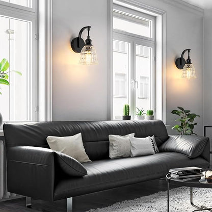 Modern Black Wall Sconce, Bathroom Vanity Fixture with Clear Glass | Vintage Vanity Light for Bathroom, Indoor Wall Lamps for Living Room Bedroom Kitchen Hallway Stairway E26 Hardwire