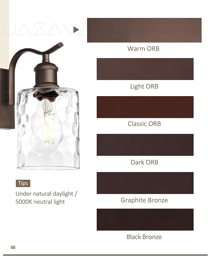 3-Light Bathroom Vanity Light,Hammered Glass,Oil Rubbed Bronze | 19.6 Inch Over Mirror Wall Light,E26 sockets,for bathroom mirror,powder room,dressing area