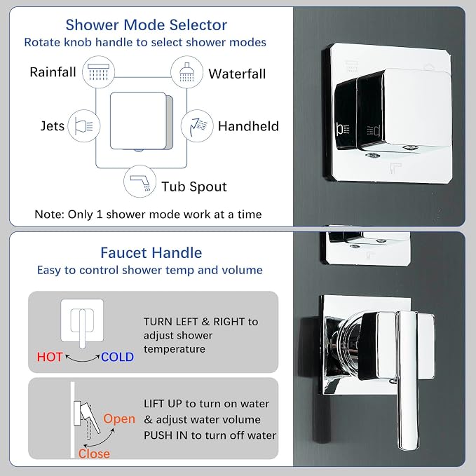 Shower Tower Panel System with LED Rainfall Shower Head, Stainless Steels Shower Tower System 2-in-1 Body Jets,Handheld Showerhead,Bathtub Filler Black-8127