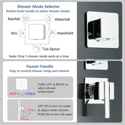 Shower Tower Panel System with LED Rainfall Shower Head, Stainless Steels Shower Tower System 2-in-1 Body Jets,Handheld Showerhead,Bathtub Filler Black-8127