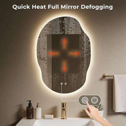 Asymmetrical Bathroom Mirror with Lights, Irregular LED Backlit Vanity Mirror, 31" H x 22" W, Anti-Fog, Dimmable Lighting with 3 Color Temp, Memory, Hardwired, Vertical or Horizontal Mount