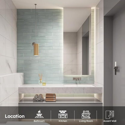 Peel and Stick Glass Subway Tiles, Pearl Gray, 3x12 Inch, 5 Sq.ft | Water Wave Glass Tile for Kitchen Backsplash, Bathroom, Accent Wall