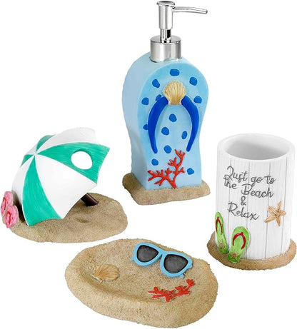Avanti Linens - Accessory Set, Resin Tumbler, Toothbrush Holder, Soap Dish & Lotion Pump, Durable Bath Decor (Beach Mode Collection)