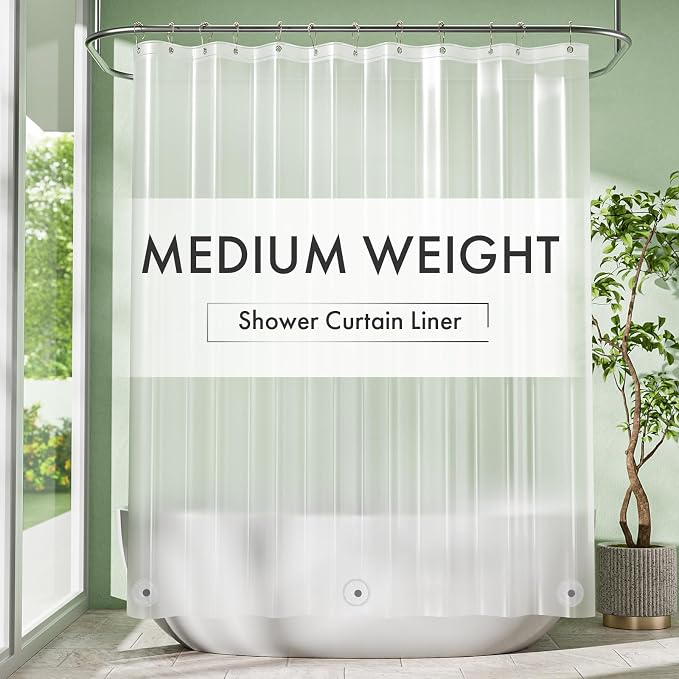 Plastic Shower Curtain Liner with Magnets, 72x72 Frosted Shower Liner PEVA Waterproof Inside Shower Curtains Liner for Bathroom with Rustproof Grommet