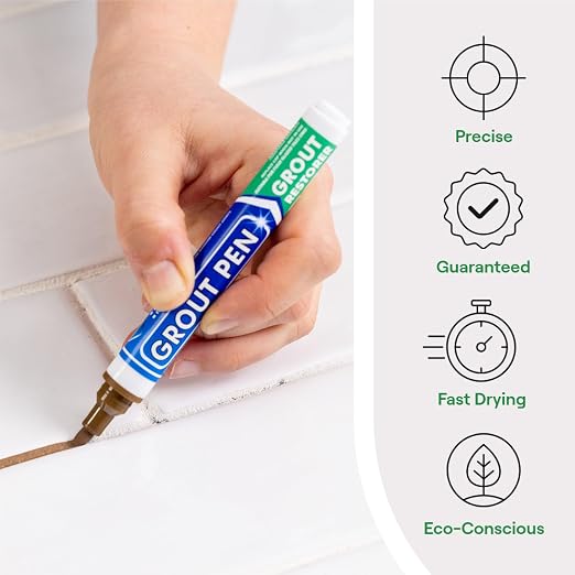 Grout Pen Brown Tile Grout Paint Marker - 2 Pack w/Extra Tips (7mL) | Waterproof Grout Refresh Restorer for Kitchen & Bathroom, Tile Grout Colorant and Sealer Pens - Narrow Tip 5mm - Brown