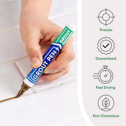 Grout Pen Brown Tile Grout Paint Marker - Narrow 5mm Tip (7mL) - 3 Pack | Waterproof Grout Refresh Restorer for Kitchen & Bathroom, Colorant and Sealer Pens for Cleaner Looking Grout Lines - Brown