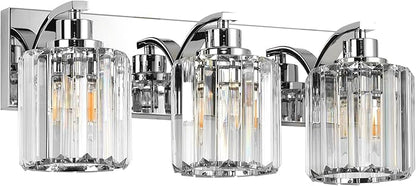 3 Lights Crystal Bathroom Vanity Light Modern Chrome Bathroom Light Fixture Bathroom Lighting Fixtures Over Mirror for Mirror E26 Base