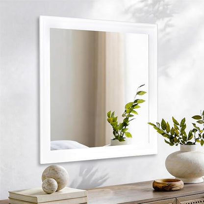 CULER White Wall Mirror for Bathroom,Rectangle 30 x 30 inch Vanity Mirrors | Hanging Square Rustic Mirror for Living Room,Bedroom,Entryway