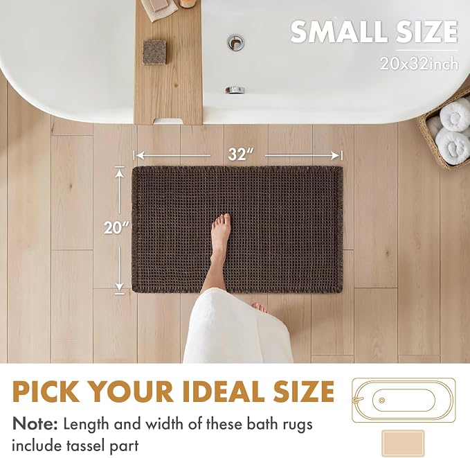 MIULEE Set of 2 Waffle Bathroom Rugs Boho Bath Mat Chocolate 20x32 Inch | Non Slip, Super Absorbent, Washable, Ultra Soft, Rubber Backed Bath Rugs for Bathroom Floor Tub Shower