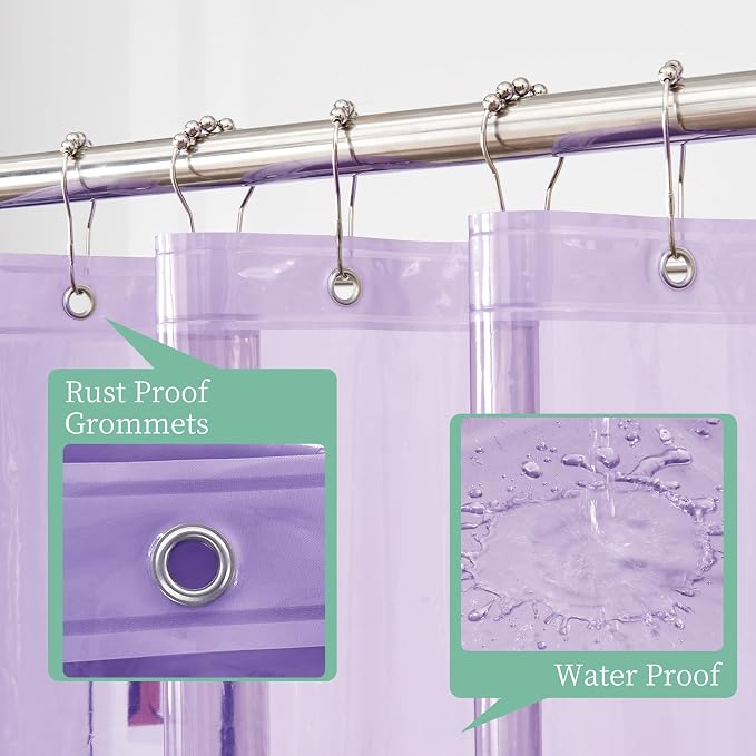 Mrs Awesome Clear Lavender Shower Curtain Liner with 3 Magnets, 72x72 | 12 Rustproof Grommets, Premium Plastic Shower Curtain for Bathroom Lightweight & Waterproof,72W x 72H