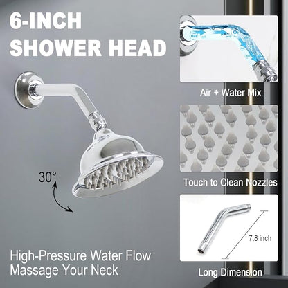 Enga Antique Shower Faucet Sets Dual Heads with Tub Spout 8" Ceiling & 6" Wall Mount Vintage Shower Head Handheld Spray Combo, 4 Way Diverter Brass Rough in with Trim Kit, Chrome