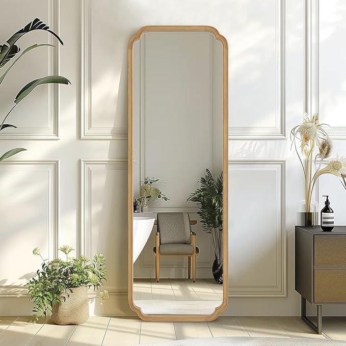 WallBeyond Full Length Mirror Wall Mounted 65"x22", Rustic Wooden Frame Floor Mirror, Large Full Body Mirror for Bedroom, Leaning or Hanging Against Wall (Natural Solid Wood)