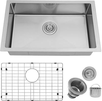 Kitsitchen RV Kitchen Sink,16 Guage T304 Stainless Steel Undermount Kitchen Sinks with Sink with Strainer & Bottom Gird, 25" x 15" x 7" Single Bowl Drop In Kitchen Sink For RV, Outdoor,Bathroom